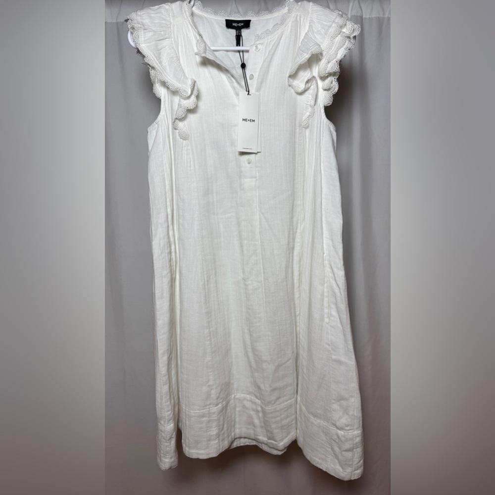 Me + Em Cheesecloth Frill Short Swing Dress Soft White Women’s 4 NWT No Belt